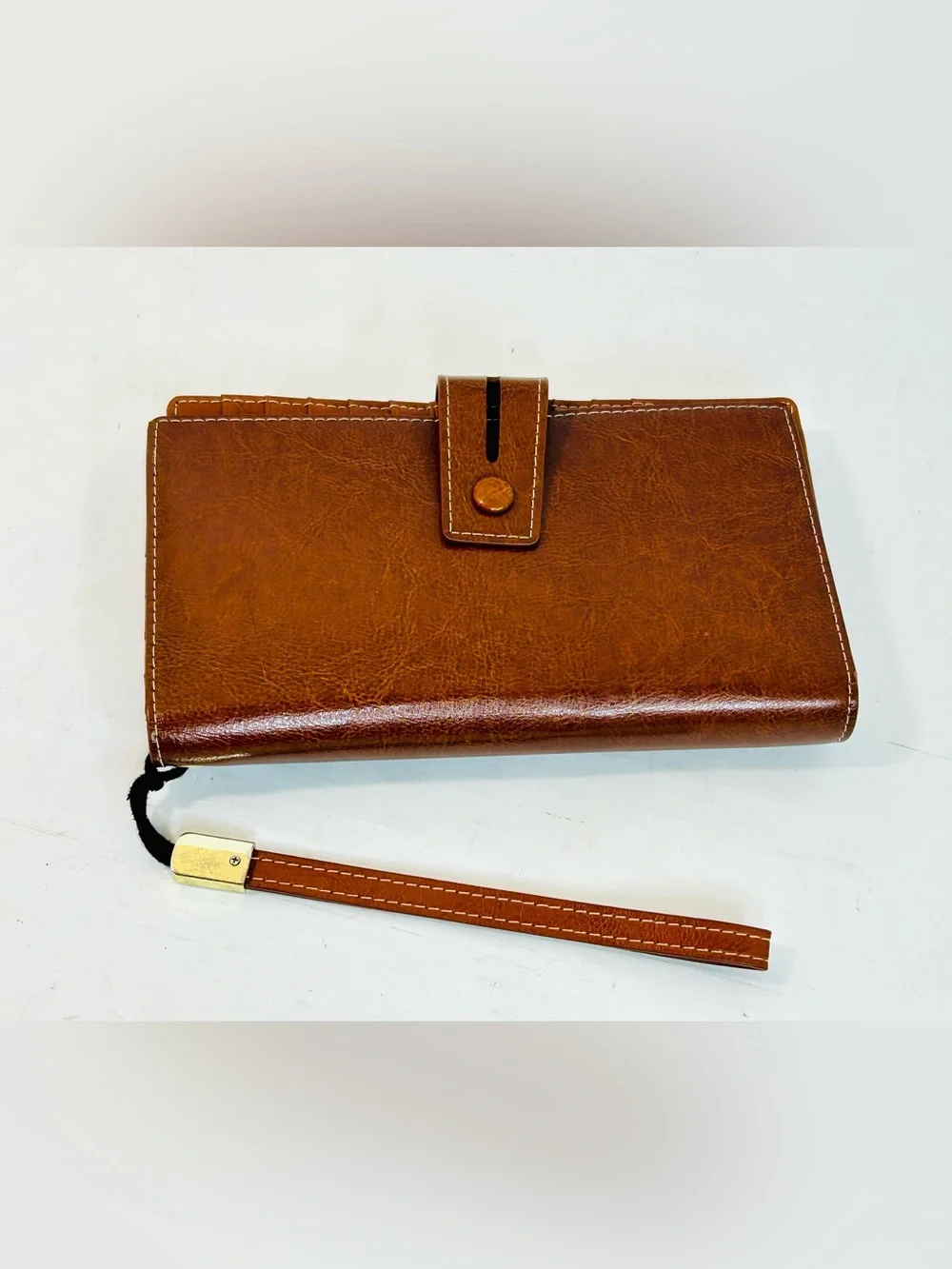 FUNTOR Women's Big Fat RFID Blocking Brown Leather Zip Around Wallet